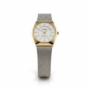 Sharp Womens Watch White Dial Gold Case Silver Mesh Bracelet Quartz Analog